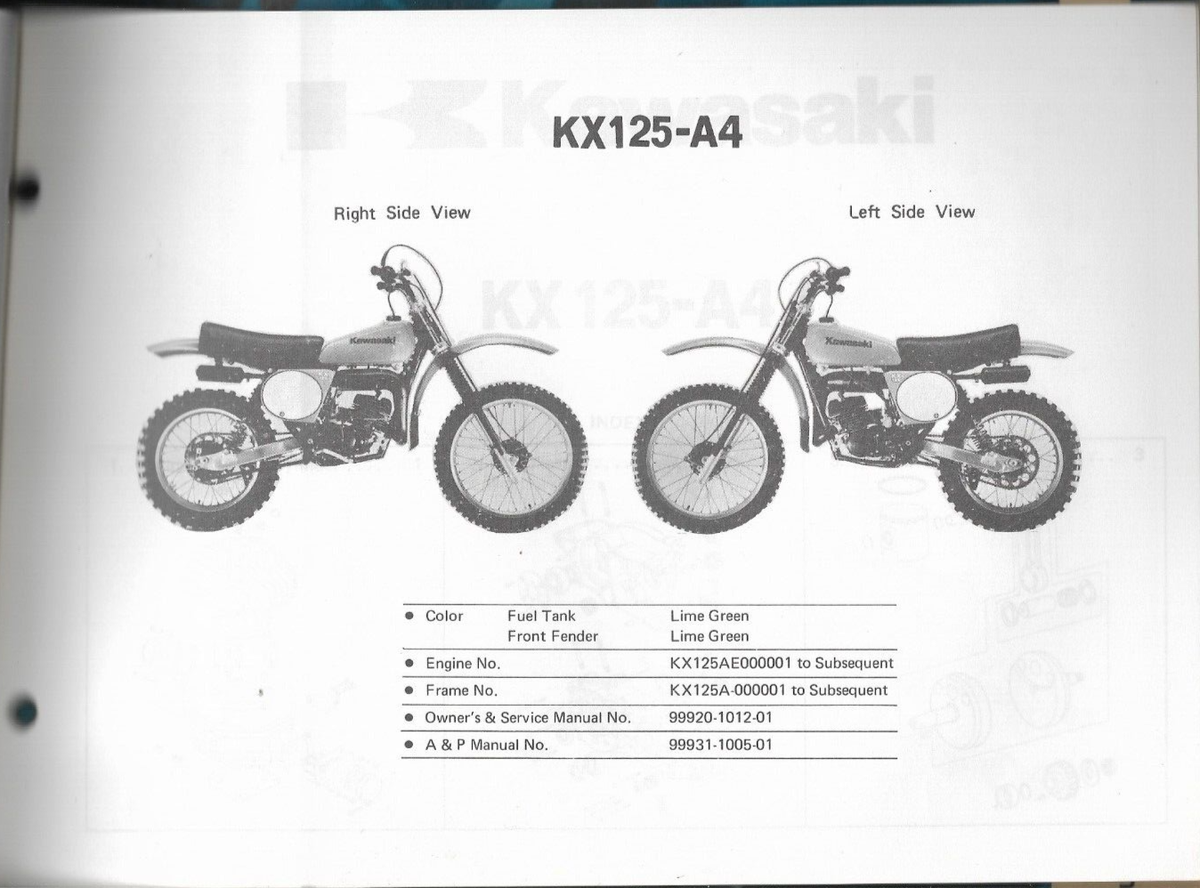 GENUINE KAWASAKI OEM MOTORCYCLE BIKE KX125-A4 1977 Parts List