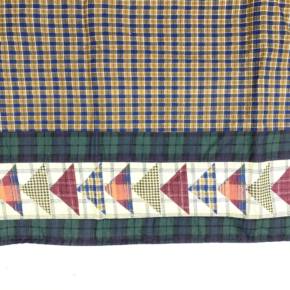 Винтажные клетчатые балдахины JC Penney пара снятых с производства коротких занавесок синие желтовато-коричневые окаймленные - Изображение 3 из 4
