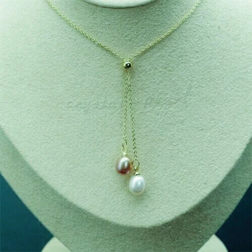 Precioso Collar de Perlas 18" Real Naturl Akoya AAA Blanco + Rosa Púrpura Oro 14k P Foto 2 de 3