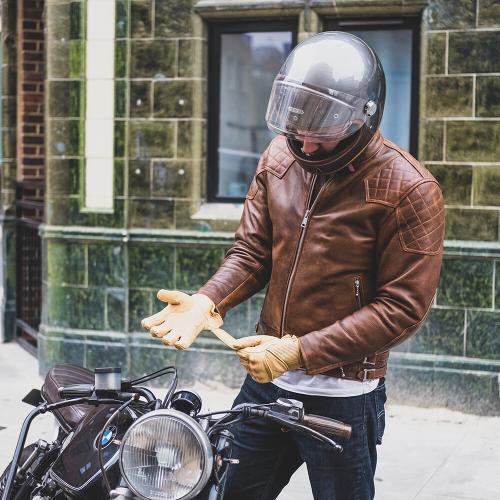 Goldtop Brown '76 Cafe Racer Mens Leather Motorcycle Jacket Knox CE