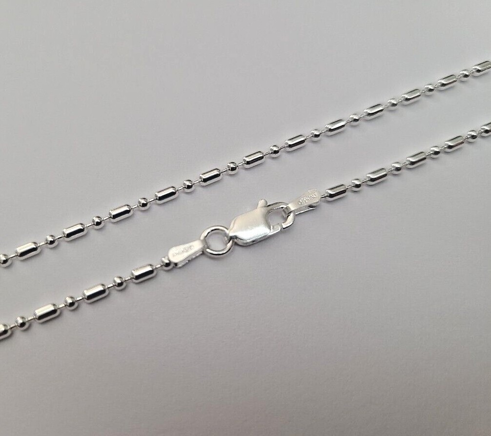 1.8mm Italian 925 Sterling Silver 14k White Gold Bar Link Chain Necklace Solid