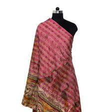 Vintage Kantha Scarf Silk Bandana Sew Long Reversible Hijab Scarves Big