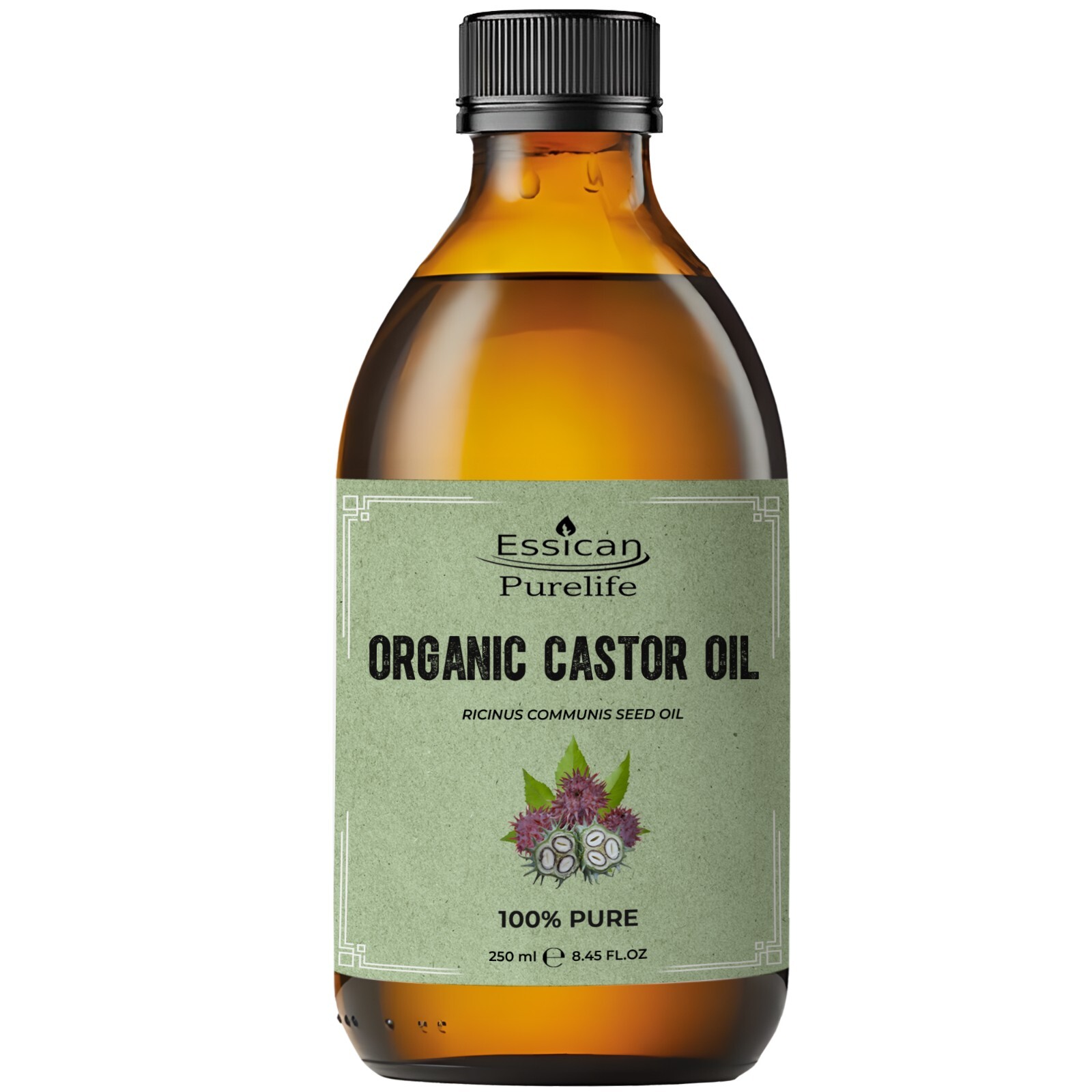 Organic Castor oil, 100% Certified, Glass Bottle 100ml-1000ml Hexane Free, pump