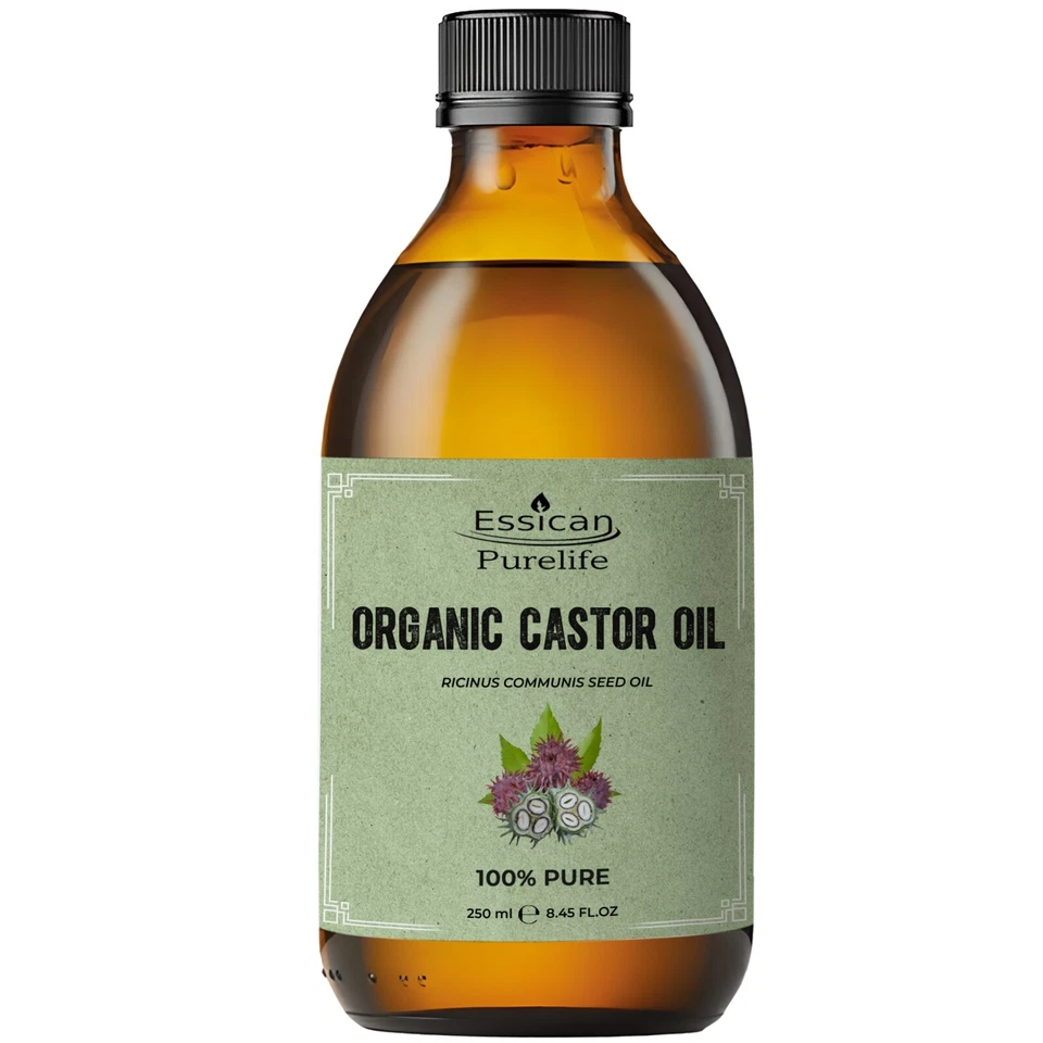 PURE-LIFE Organic Castor oil, 100% Certified, Glass Bottle 100ml-1000ml Hexane Free, pump