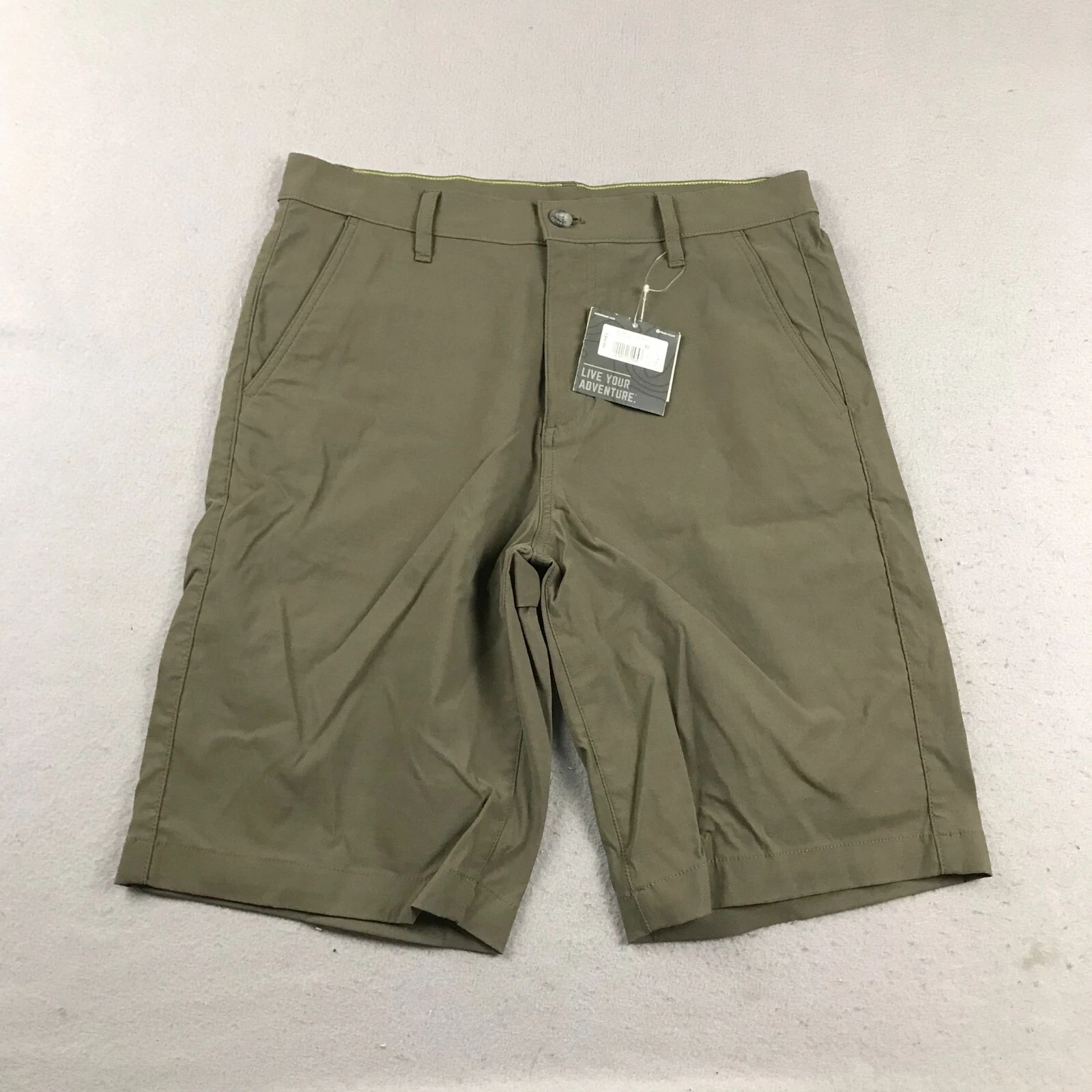 Eddie Bauer Shorts Mens 30 Green Nylon Blend Flat Front Chino Short NWT