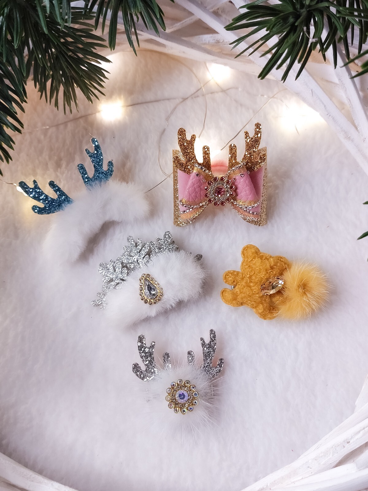 2 Paar Weihnachts-Haarspangen Mit Rentiergeweih - Gold & Rot, Mit Pailletten