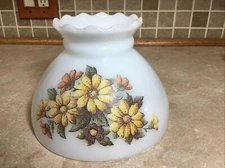 Vintage Milk Glass Ruffled Top Oil Lamp Shade Flowers 8” Fitter Base - 6” Tall