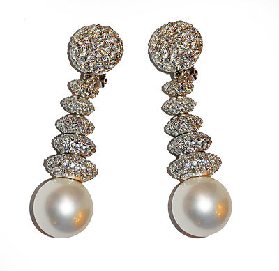 JARIN CZ Round Dangle White Shell Pearl Drop Sterling Clip