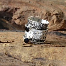 Black Onyx Natural Gemstone 925 Sterling Silver Meditation Spinner Ring Jewelry