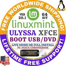 Linux MINT 20.1 USB Ulyssa XFCE 64-Bit Live Boot, Full Install MAC, PC