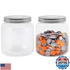 Mczxon 2-Pack Big Clear Plastic Coin Bank with Silver Slotted Lid, Large Plas