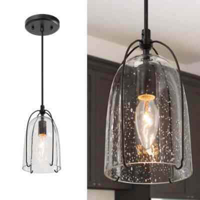 Uolfin Modern Black Kitchen Island Hanging Light,1-Light Industrial Cage Pendant
