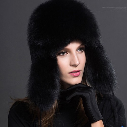 2023 Women Raccoon Fur Ushanka Trapper Hats Winter Thick Warm Fox Fur Pompon Cap - Picture 13 of 21