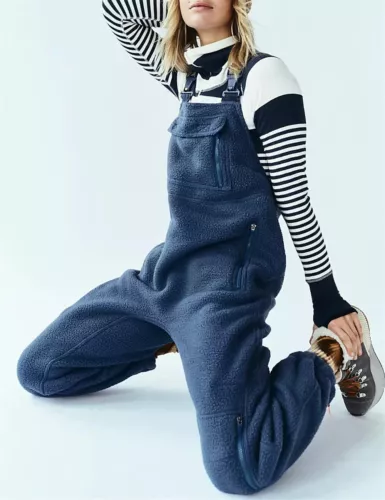 Women Fuzzy Fleece Overall Jumpsuits Casual Loose Fit Winter Sherpa Bib Overalls - Picture 8 of 24