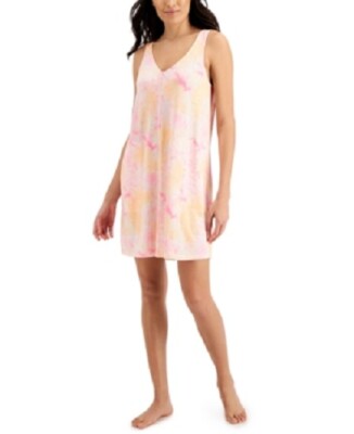 Jenni Women's Printed Tank Chemise Nightgown Orange/Pink Tie Dye