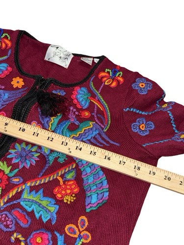 Michael Simon Vintage Jacket Sweater Sz S Embroidered Peacock Floral Full Zip - Picture 5 of 8