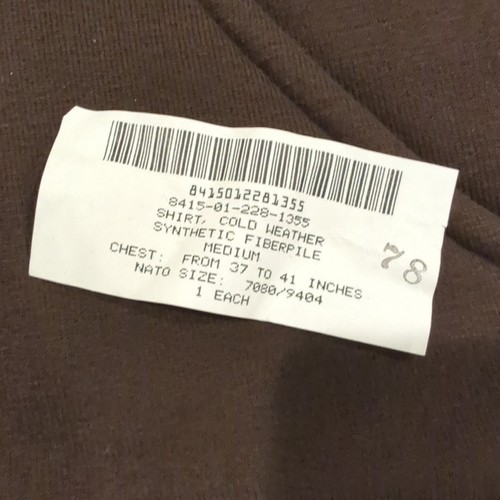 JACKET BROWN BEAR SUIT SHIRT COLD WEATHER SYNTHETIC FIBER NSN 8415-01-228-1355 - Picture 3 of 7