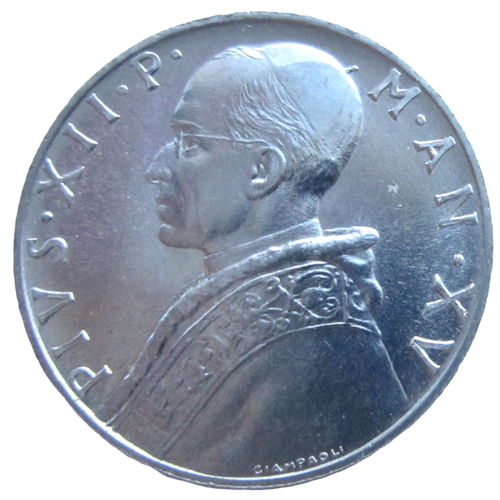 VATICAN CITY. 10 LIRE, 1953. POPE PIUS XII. UNCIRCULATED,