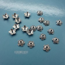 20 Oxidized Sterling Silver 5mm 5.4mm 5-Petal Floral Bead Caps Spacers 33098