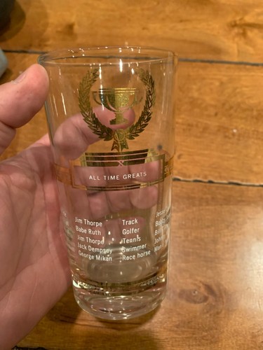 Vintage 1952 Sport King Drinking Glass ALL TIME GREATS Multiple Sports Gold Trim - Picture 1 of 5