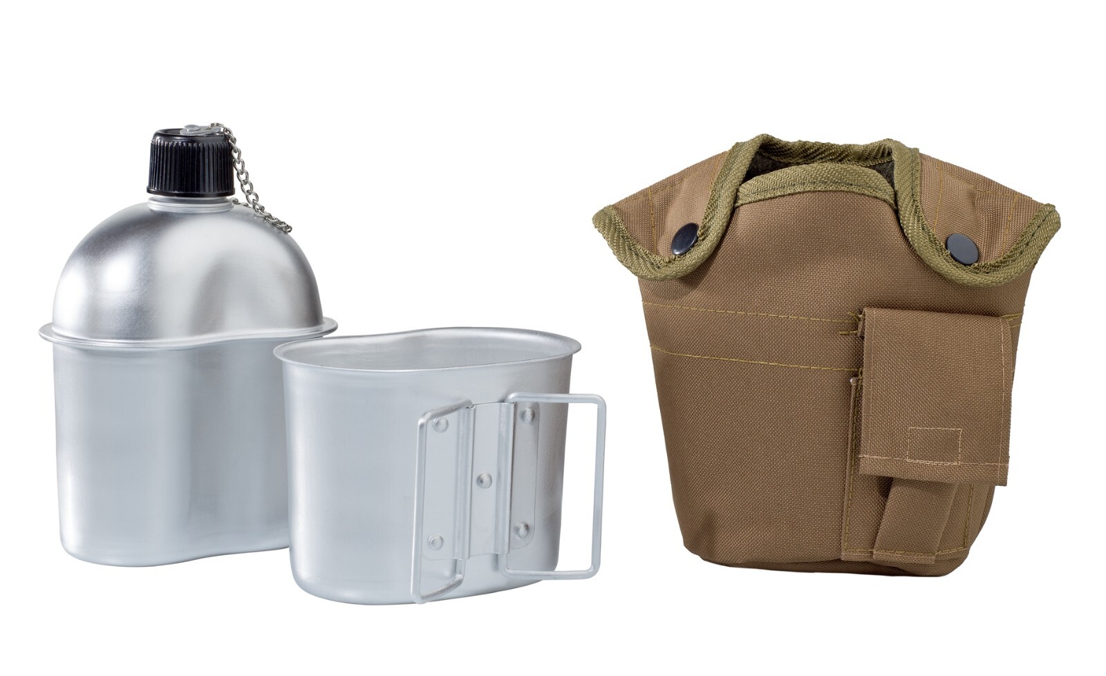 Feldflasche Trinkflasche mit Trinkbecher US aus ALU 1 l+ abnehmbarer Stofftasche