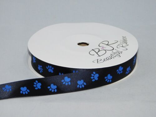 2 metres or Full Roll 3mm 7mm 10mm 15mm 25mm 50mm Paw Print Satin Ribbon Dog Pet - Picture 34 of 48