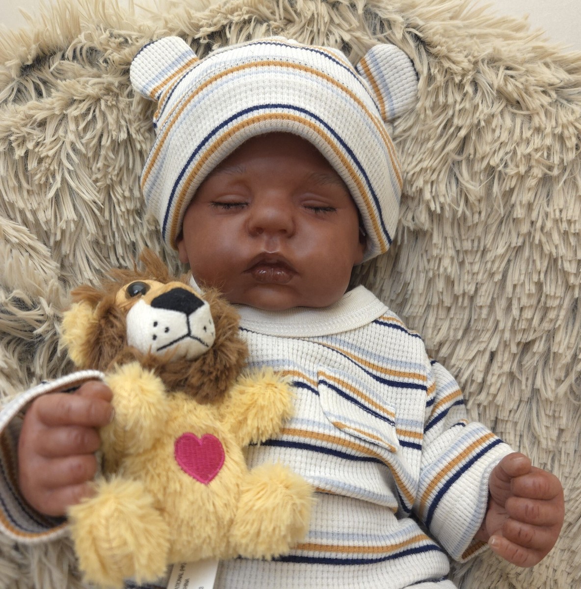 Reborn baby sleeping boy doll ethnic AA Black Full body anatomically  correct Nod
