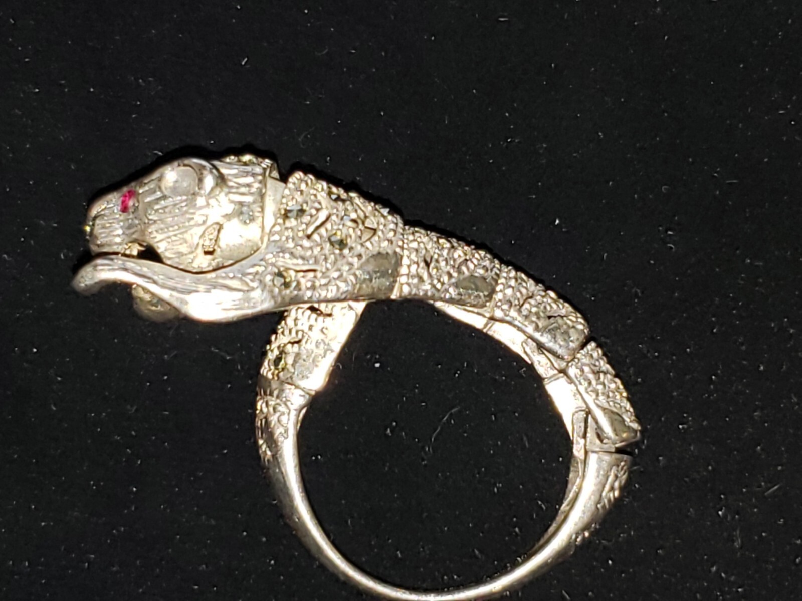 Vt Sterling Silver Marcasite Ruby Articulated Jag… - image 3