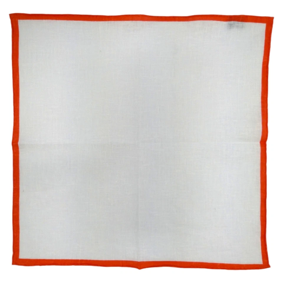 Mens White Linen Handkerchief Pocket Square Burnt Orange Wider Border Hanky 13" - Image 2 of 4