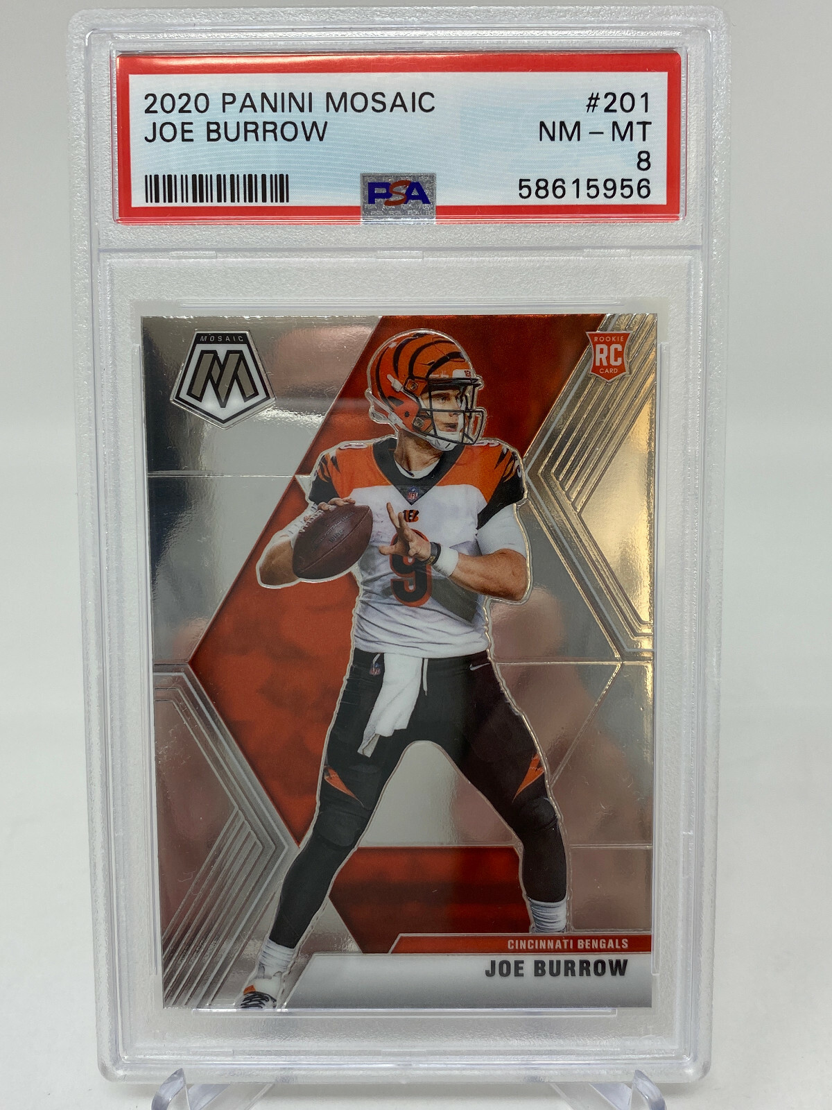 2020 Panini Mosaic #201 Joe Burrow Rookie Card - PSA 8 view 2
