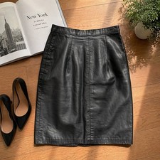 VTG Black Leather Pencil Skirt 90s Minimalist Classic High Waist Size 7/8 2-4 