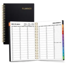 SUNEE 2026 Planner: Weekly & Monthly, 6.4"x8.3", Spiral, Black, Quarter-Hourly