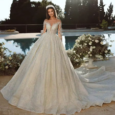 Luxury Sparkling Beaded Wedding Dress Sweetheart Long Sleeve Lace Embroidered