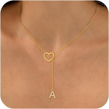 Easter Basket Stuffers for Her - Initial Heart Necklace for Women 14K Gold Plate