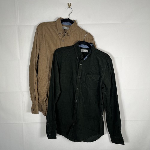2 x Camisas Next Para Hombre Verde Marrón Reino Unido Talla Mediana Aguja Cordón Algodón