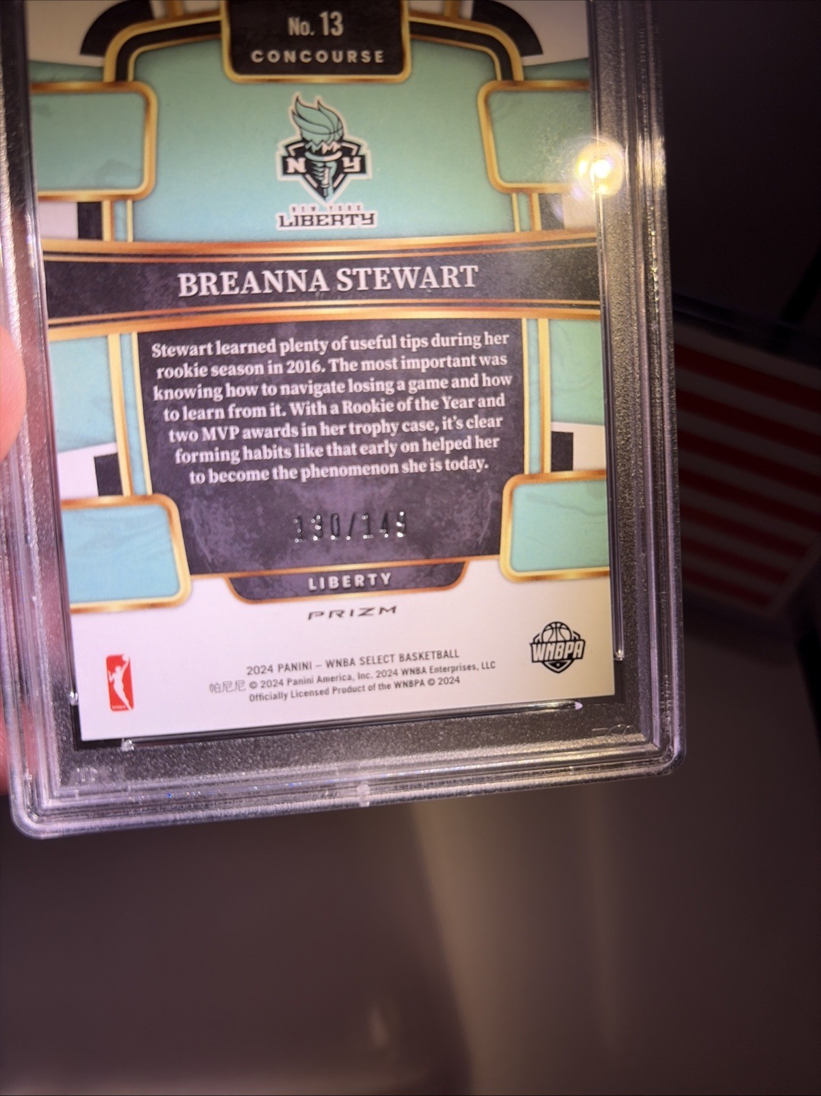 Breanna Stewart 2024 Select WNBA #13 Red /149 PSA 10 view 3
