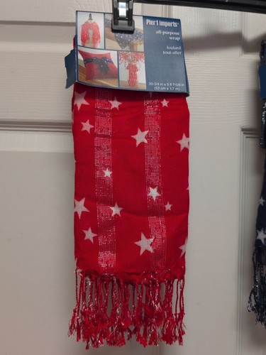 Pier 1 Imports 2 All-Purpose Wrap Red/Blue White Stars Met. Thread 20.75" x 5 - Picture 4 of 10