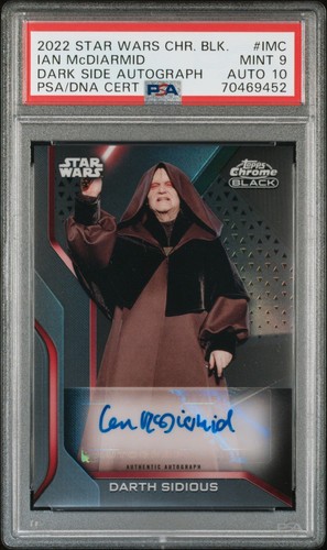 2022 TOPPS CHROME BLACK STAR WARS DARK SIDE IAN McDIARMID PSA Mint 9/ Auto 10