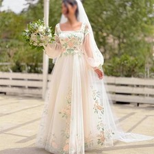 A-line Lace Square Neck Evening Dresses Customized Flowers Prom Party Dress