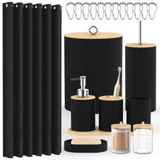 Bathroom Accessories Set - 22PCS Black Bathroom Set with Shower Curtain,Trash...