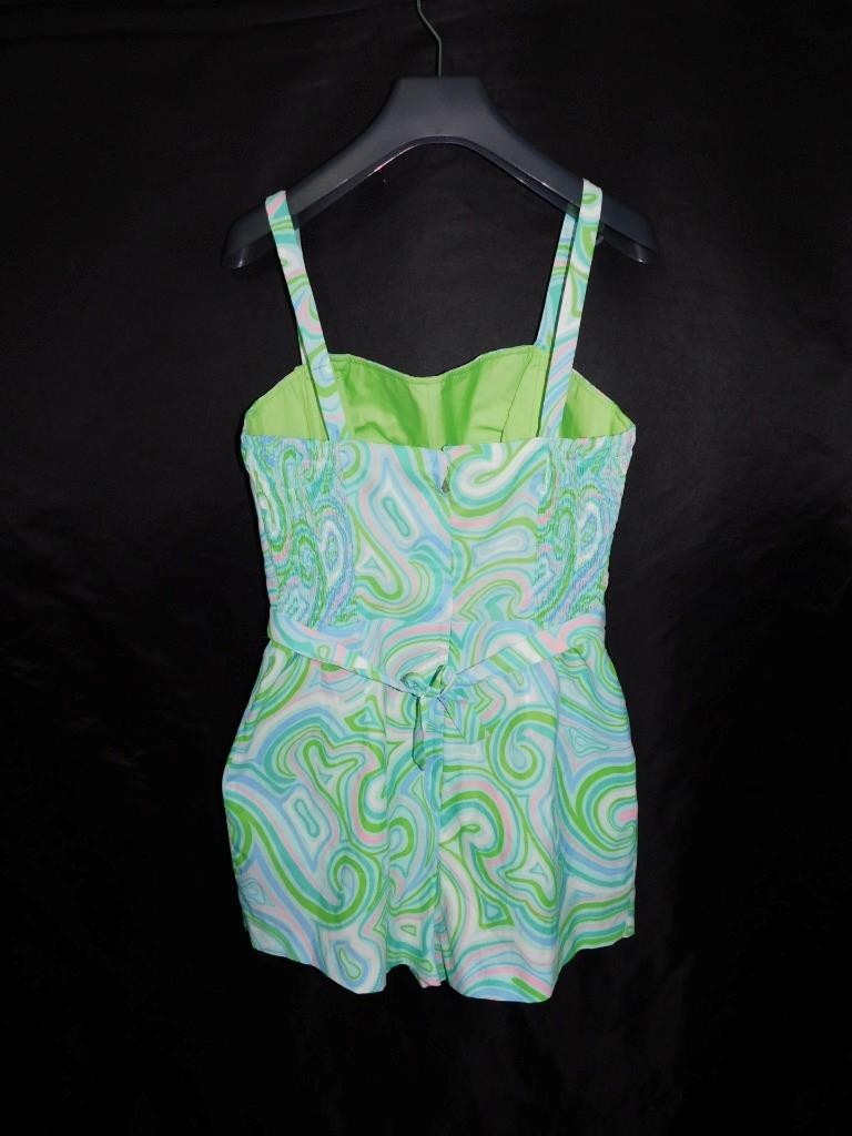 Vtg 60s Gabar XS Green Pink Purple Romper Beach Swimsuit One Piece Psychedelic