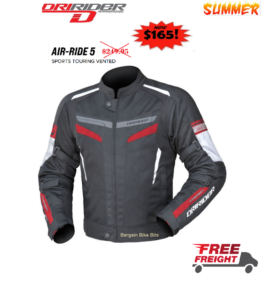 Dririder AIR RIDE 5 Motorcycle Vented Road Jacket NEW Honda Red