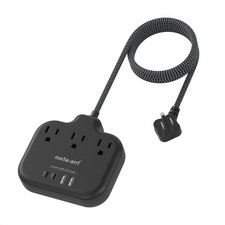 Black Travel Power Strip - 10Ft Braided Extension Cord with 3 Outlets 4 USB 2...