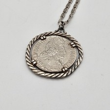 Riproduzione Collana Ciondolo Moneta Antica ECU 3 Corone Luigi XIV