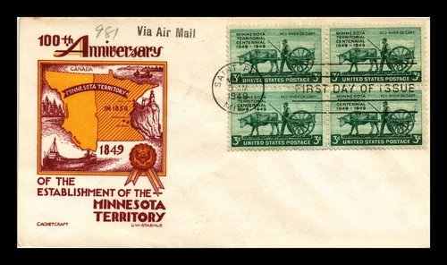 DR JIM STAMPS US COVER MINNESOTA TERRITORY FDC SCOTT 981 BLOCK CACHET CRAFT