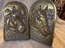 Horse head Bookends Brass Western  Americana Decorative Arts Book Ends