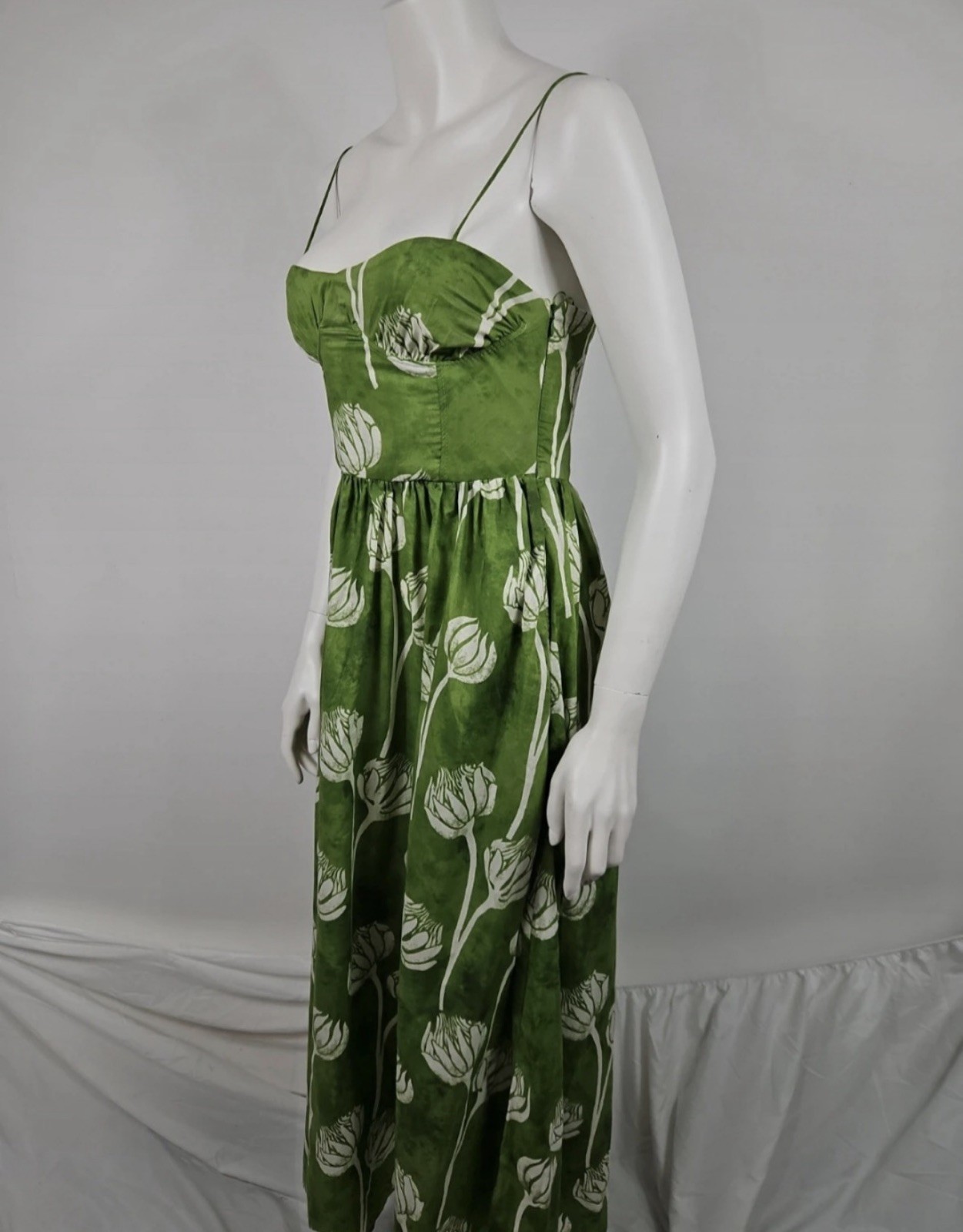 ZARA 100% Rare Cotton Boho Thistle Floral Green Printed Midi Dress Size M thumbnail 10