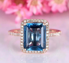 London Blue Topaz Gemstone Ring Emerald Cut Engagement Ring Solitaire Ring