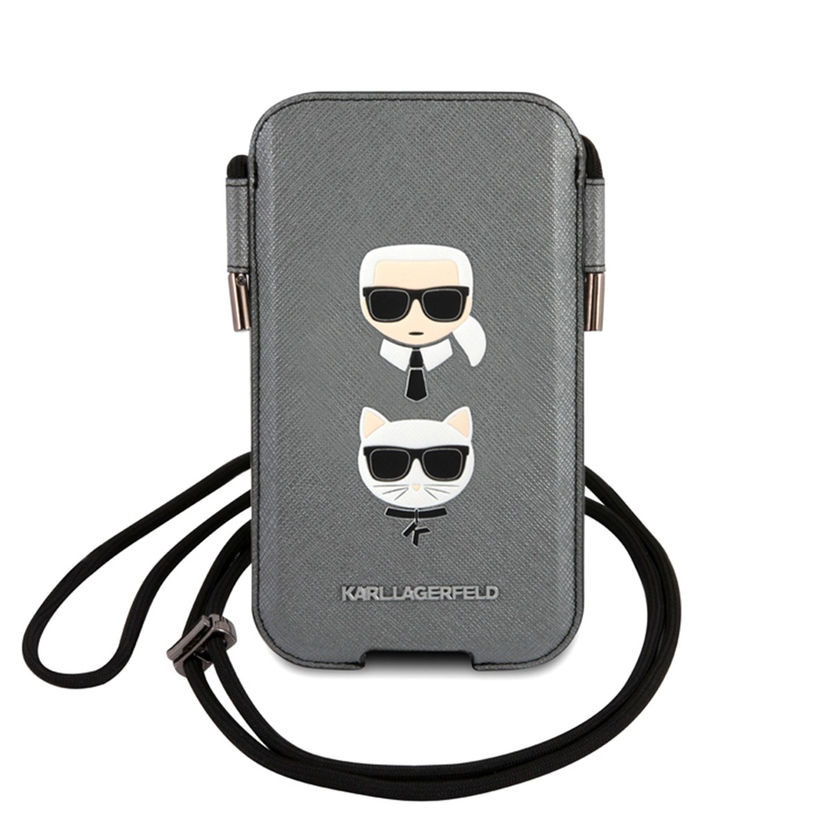 Sacoche téléphone 6.1 pouces Karl & Choupette en cuir Saffiano noir
