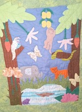 Large Handmade Jungle Animal Quilt - Multi Colored For Baby Crib Or As Wall Art